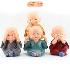Bộ 4 Tượng Chú Tiểu Bốn Hòa Thượng Tứ Không Mini - Decor Ô Tô, Bàn Làm Việc Bằng Sứ An Lạc