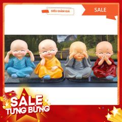 Bộ 4 Tượng Chú Tiểu Bốn Hòa Thượng Tứ Không Mini - Decor Ô Tô, Bàn Làm Việc Bằng Sứ An Lạc
