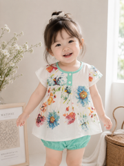 Hàng QC- Set bộ tole lanh hoa xinh xắn mát mẻ mùa hè cho bé gái