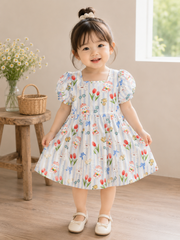 Hàng QC- Váy thô hoa thỏ xinh xắn cute đáng yêu mùa hè tay bồng mát mẻ
