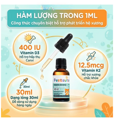 Siro hỗ trợ xương và răng chắc khoẻ Pentavite Vitamin D3 & K2 Infant & Kid liquid 30ml