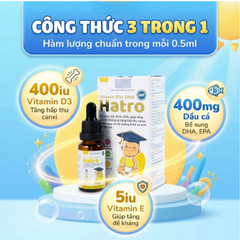 Dung dịch bổ sung Vitamin D3, DHA, EPA tăng đề kháng, giảm nguy cơ còi xương Vitamin D3+ DHA Hatro (20ml)