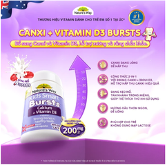Viên uống bổ sung canxi và vitamin D3 giúp xương và răng chắc khỏe Nature's Way Kids Smart Bursts Calcium + Vitamin D3 (Hộp 50 viên)