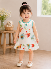 Hàng QC - Váy ba lỗ phối ren hoa dáng xòe xinh xắn mát mẻ phong cách hàn quốc cho bé gái