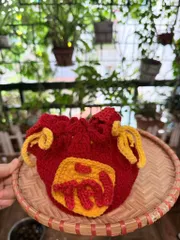 Túi len thêu chữ TÀI LỘC dùng để đựng tiền lì xì, treo trang trí ngày lễ Tết, túi xách làm hoàn toàn thủ công từ len
