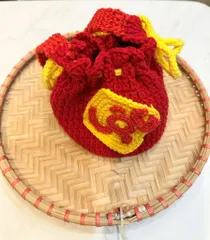 Túi len thêu chữ TÀI LỘC dùng để đựng tiền lì xì, treo trang trí ngày lễ Tết, túi xách làm hoàn toàn thủ công từ len
