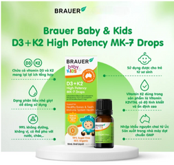 Siro giúp xương răng chắc khỏe, bổ sung vitamin D3 + K2 Brauer Baby & Kids D3 + K2 High Potency MK-7 Drops (10ml)