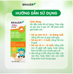Siro giúp xương răng chắc khỏe, bổ sung vitamin D3 + K2 Brauer Baby & Kids D3 + K2 High Potency MK-7 Drops (10ml)