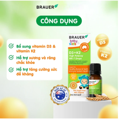 Siro giúp xương răng chắc khỏe, bổ sung vitamin D3 + K2 Brauer Baby & Kids D3 + K2 High Potency MK-7 Drops (10ml)