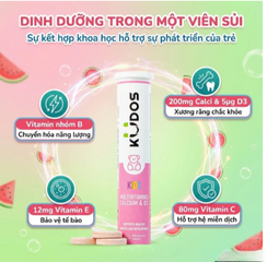 Viên sủi bổ sung calci và vitamin cho trẻ em Kudos Kids Multivitamins Plus Calcium & D3 hương dưa hấu (20 viên)