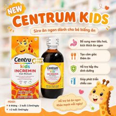 Vitamin hỗ trợ trẻ biếng ăn Centrum Kids Incremin 200ml Úc cho trẻ từ 6 tháng - 2 tuổi bổ sung Lysine ,Sắt,Vitamin B kích thích vị giác ăn ngon hấp thu dinh dưỡng phát triển chiều cao