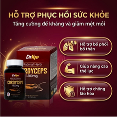 Viên uống Đông Trùng Hạ Thảo tăng cường sức đề kháng, giảm mệt mỏi DrLife Cordyceps 1500mg (60 viên)