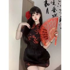 Cosplay Sườn Xám Cách Tân Kèm Tạp Dề Siêu Xinh Dễ Thương Set Đồ Cổ Trang Trung Hoa Xẻ Tà Gợi Cảm - N386 Đen