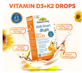 Siro hỗ trợ hấp thu canxi, giúp xương, răng chắc khỏe Nature's Way Kids Smart Drops Vitamin D3+K2 (Hộp 11ml)