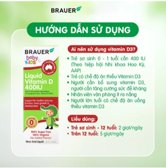 Siro bổ sung vitamin D3 tăng cường hấp thụ canxi Brauer Baby & Kids Liquid Vitamin D 400IU (10ml)
