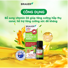 Siro bổ sung vitamin D3 tăng cường hấp thụ canxi Brauer Baby & Kids Liquid Vitamin D 400IU (10ml)