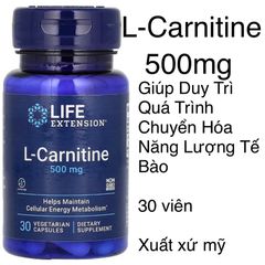 [MỸ] Viên L-Carnitine 500mg Life extension 30 viên Giúp Duy Trì Quá Trình Chuyển Hóa Năng Lượng Tế Bào