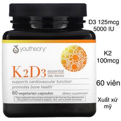[MỸ] Viên D3 K2 Essential Daily vitamin 60 viên Youtheory bổ sung vitamin cho cơ thể , xương.
