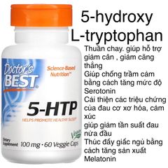 [MỸ] Viên uống 5-HTP 100mg (5-hydroxy L-tryptophan) Doctor's Best 60 viên giúp giảm căng thẳng bổ sung thêm vitamin