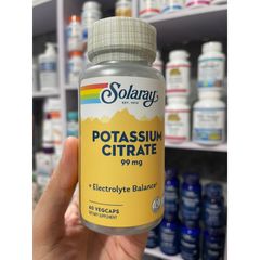 [MỸ] Viên Potassium Citrate 99 mg vegan 60 viên Solaray  hỗ trợ cân bằng điện giải khỏe mạnh, chức năng thần kinh cơ bắp