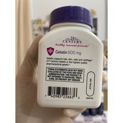 [MỸ] Viên Gelatin supports hair, skin, nails and cartilage 600mg 21st Century 100 viên Hỗ trợ tóc, da và móng