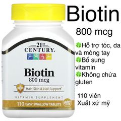 [MỸ] Viên Biotin 800mcg 21st Century 110 viên, Hỗ trợ tóc, da và móng tay