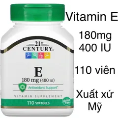 [MỸ] Viên Vitamin E 180mg ( 400 IU) 110 viên 21st Century giúp hỡ trợ da giảm khô sạm, tóc mềm mượt