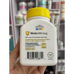 [MỸ] Viên Biotin 800mcg 21st Century 110 viên, Hỗ trợ tóc, da và móng tay