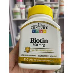 [MỸ] Viên Biotin 800mcg 21st Century 110 viên, Hỗ trợ tóc, da và móng tay
