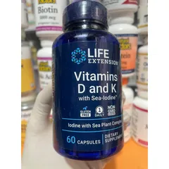 [MỸ] viên vitamin D & K with  Sea-Iodine ( i-ốt) 60 viên Life Extension bổ sung vitamin khoáng chất cơ thể