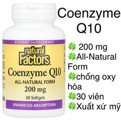 [MỸ] Viên uống Coenzyme Q10 200 mg Natural factors All-Natural Form chống oxy hóa