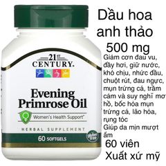 [MỸ] viên dầu hoa anh thảo 500 mg ( evening Primrose oil ) 21st century 60 viên cải thiện nội tiết tố