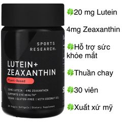[MỸ] Viên 20 mg Lutein, 4 mg Zeaxanthin plant based 30 viên Sports Research Hỗ trợ sức khỏe mắt