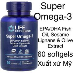 [MỸ] Viên Super Omega-3 EPA/DHA Fish Oil, Sesame Lignans & Olive Extract Life Extension 60 viên