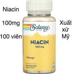 [Mỹ] viên Niacin 100mg SOLARAY 100 viên bừng đỏ