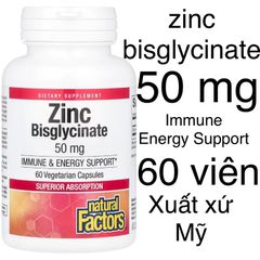 [MỸ] Viên Zinc Bisglycinate 50mg Natural Factors 60 Viên