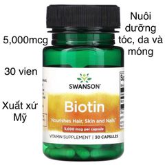 [MỸ] Viên Biotin 5,000mcg 30 viên Swanson Nuôi dưỡng tóc, da và móng bổ sung cho cơ thể