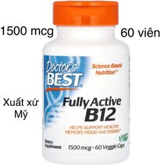 [MỸ] viên vitamin B12 fully active 1,500mcg 60 viên Doctor’s Best bổ sung khoáng chất cho cơ thể