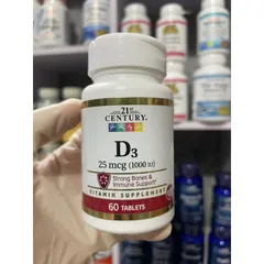 [MỸ] Viên vitamin D3 25 mcg 1000 IU 21 st Century hấp thụ canxi và hỗ trợ xương, răng và hệ miễn dịch.