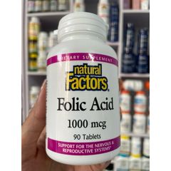 [MỸ] Viên Folic acid (vitamin B9) 1000 mcg 90 viên Natural Factors
