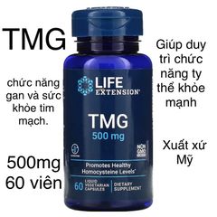[MỸ] Viên TMG (Trimethylglycine) 500mg 60 viên liquid vegetarian Life Extension hỗ trợ chức năng gan & sức khỏe tim mạch