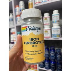 [MỸ] Viên Iron Asporotate™ 18mg 100 viên Solaray bổ sung vitamin sắt khoáng chất cho cơ thể