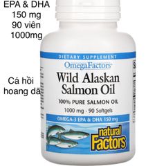 [MỸ] viên Omega-3 EPA & DHA 150 mg Wild alaskan salmon oil chiết xuất cá hồi hoang dã 90 viên 1000mg Natural factors