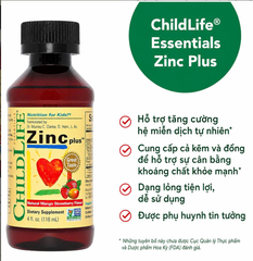 Kẽm ChildLife Zinc Plus nội địa Mỹ 118ml dạng lỏng cho bé 6 tháng tuổi
