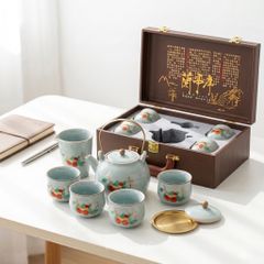 Bộ Ấm Trà Sứ Men Ngọc Băng Rạn – Họa Tiết Quả Hồng Sự Sự Như Ý 773639
