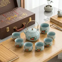 Bộ Ấm Trà Sứ Men Ngọc Băng Rạn – Họa Tiết Quả Hồng Sự Sự Như Ý 773639
