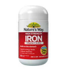 Viên uống Sắt hàm lượng cao Nature's Way High Strength Iron + Vitamin C & B12 [30 viên] - S/P Chuẩn Úc