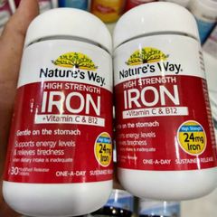 Viên uống Sắt hàm lượng cao Nature's Way High Strength Iron + Vitamin C & B12 [30 viên] - S/P Chuẩn Úc