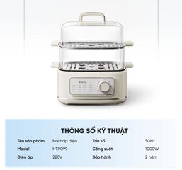 Nồi Hấp Đa Năng 2 Tầng Haatz HTP099, Dung Tích 10L, 8 Chức Năng, 1000W - Bảo Hành Chính Hãng 2 Năm
