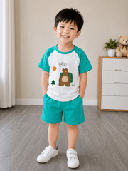 Set bộ gấu pha hoạt hình vui nhộn dễ thương đáng yêu mát mẻ mùa hè cho bé